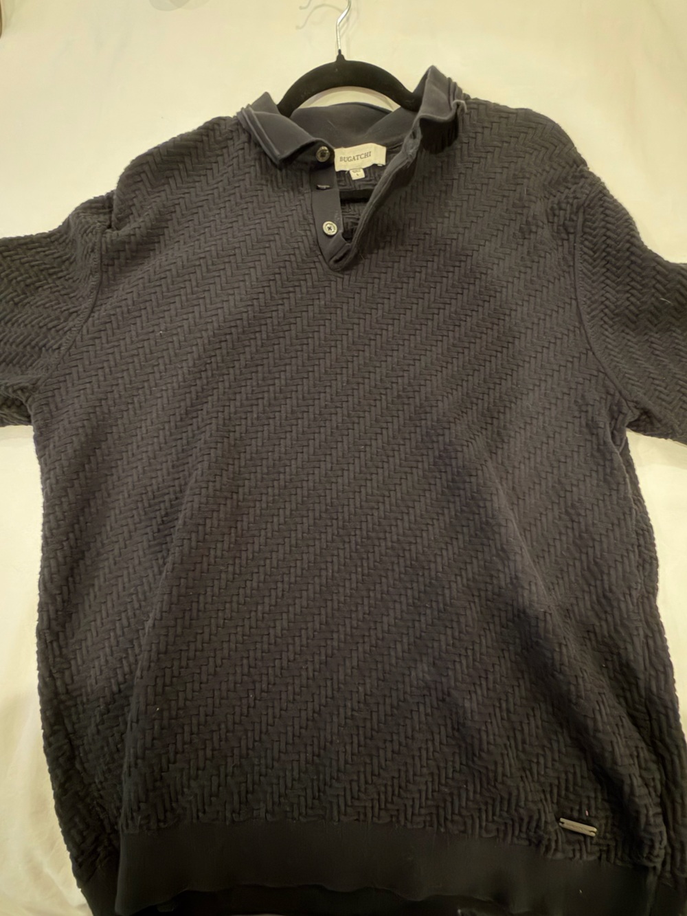 Bugatchi Black Textured Basketweave Polo Men’s L